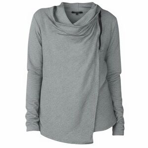 Shape Gray Asymmetrical Funnel Neck Sweater – Soft Knit Pullover Side Zip Detail